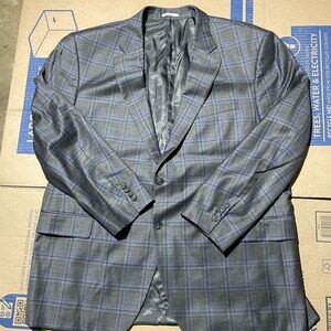 Peter Millar Mens 50T 100% Wool 2-Button Blazer Sport Coat Gray Blue Plaid